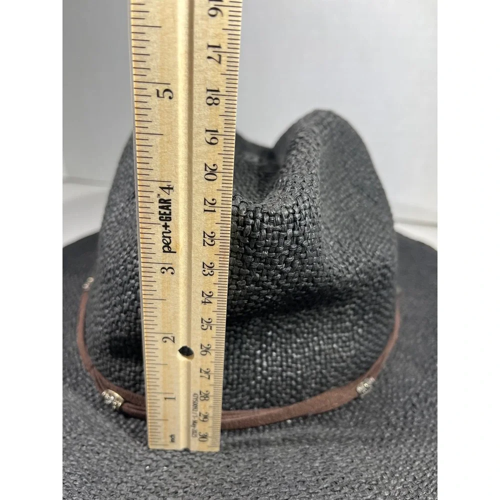 Scala Pronto Sun Hat Womens OS Black Toyo Straw Fedora Wide Brim Boho Band